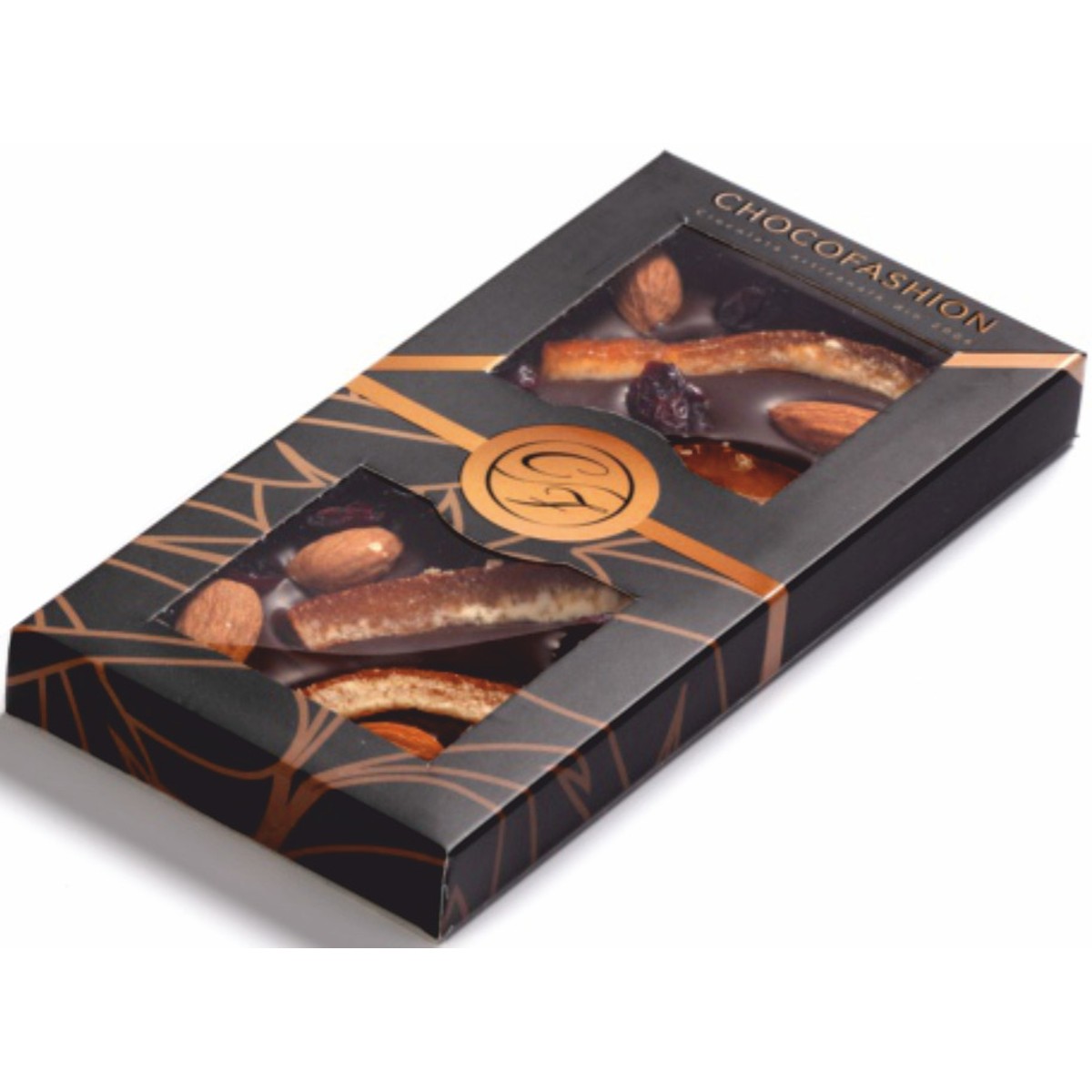 ChocoFashion Tableta ciocolata neagra cu portocala confiata si migdale