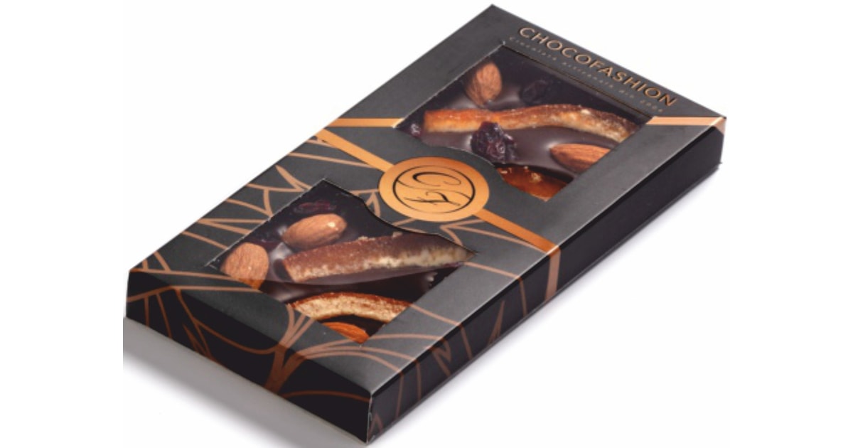 ChocoFashion Tableta ciocolata neagra cu portocala confiata si migdale