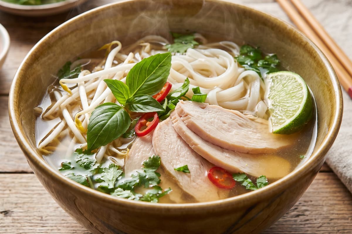 Pho cu curcan și ierburi aromatice
