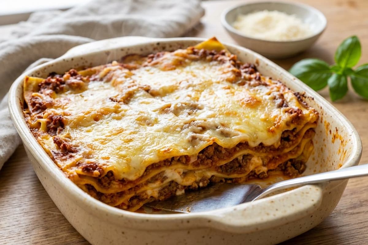 Lasagna cu carne de vită și legume proaspete