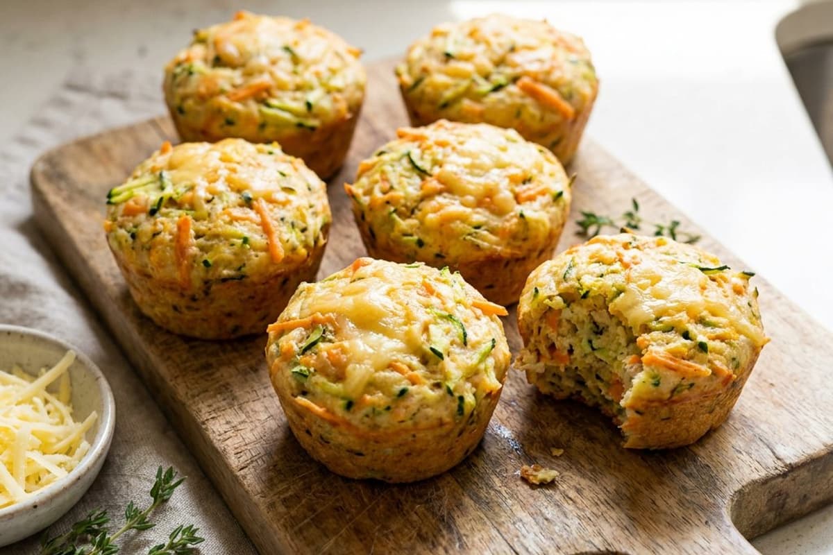 Savory Zucchini, Carrot and Cheese Muffins | Baked Snack