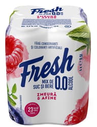 Fresh 0.0 Bere fara alcool mix cu suc de zmeura si afine doza 4 pack