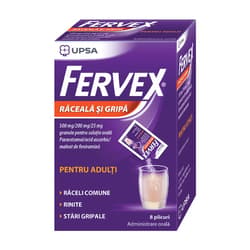 Fervex Raceala Si Gripa Pentru Adulti, 500mg/200mg/25mg, 8 Plicuri