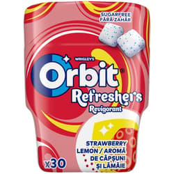 Orbit Refreshers Guma de mestecat fara zahar cu arome de capsuni si lamaie, 30 buc
