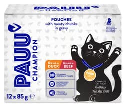 PAUU Champion Mancare umeda fara cereale cu file de vita si rata 12x85 g