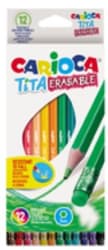 Carioca Tita Erasable Colored pencils, hexagonal, flexible, 12 colors, with eraser