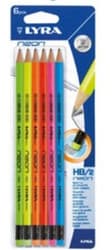 LYRA Neon Creion grafit HB, cu radiera, 6 bucati, culori neon