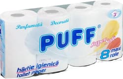 Puff Super Soft Hartie igienica,3 straturi, 8 role, alb