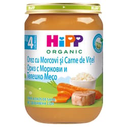 Hipp ECO Meniu vitel cu orez si morcov, de la 4 luni