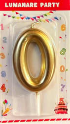 Lumanare tort cifra aurie 6 cm, numar 0