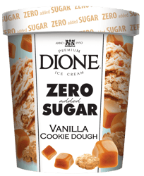 Dione Inghetata de vanilie cu caramel si bucati de biscuiti. Cu Indulcitor