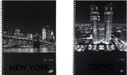 Spiral notebook A4, 70 sheets, 70gsm, 300gsm cardboard cover, cities by night design - math