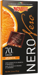 Novi Ciocolata extra neagra 70% cacao cu coji de portocale confiate si migdale prajite