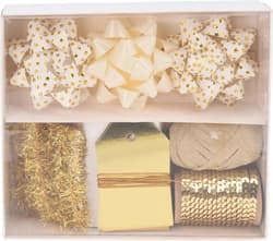 Wonderful Christmas Bow and Ribbon White and Gold 10 Pieces