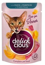 Delickcious Duck and Pumpkin Strips in Cream Soup for Adult Cats