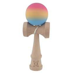 Kendama X, 18 cm, din lemn, rubber grip, roz/galben/albastru