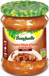 Bonduelle Ciuperci feliate si legume in sos de rosii picant