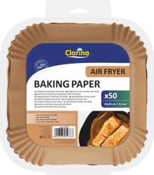 Clarina Air Fryer Square Baking Paper, 20x20x4.5 cm, 50 pieces