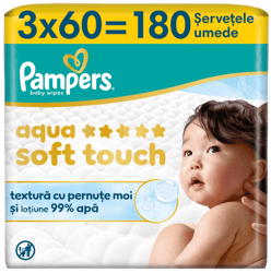 Pampers Aqua Soft Touch Servetele umede, 3x60