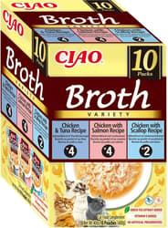 Inaba Ciao Wet Cat Food Broth Chicken Variety Pack: Chicken and Tuna, Chicken and Salmon, Chicken and Clams 10 Pieces, 10 Pieces