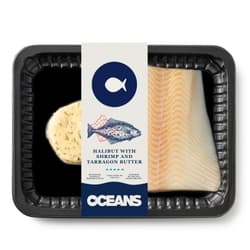 OCEANS Halibut with shrimp and tarragon butter