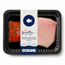 OCEANS Swordfish steak with chimichurri sauce