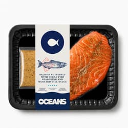 OCEANS Salmon butterfly (skin off) with seasoning and mustard-dill sauce