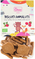 Obio ECO animal biscuits with organic spelt and raspberries