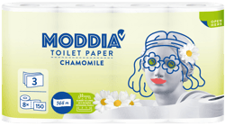 Moddia Hartie igienica 8 role, 3 straturi cu parfum de musetel
