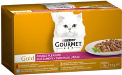 Gourmet Gold Double Pleasure Wet Cat Food with Beef and Chicken/Duck and Turkey/Ocean Fish and Spinach/Rabbit and Liver in Gravy 4x85g