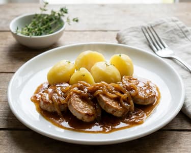 Medalioane de porc cu sos de ceapă