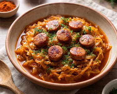 Sautéed cabbage with sausages