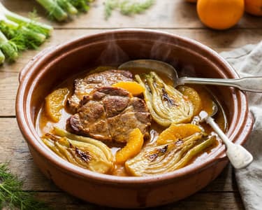 Ceafă de porc cu fenicul și portocale