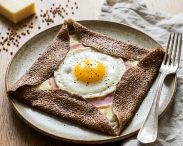 Galette franțuzească cu hrișcă, șuncă și brânză