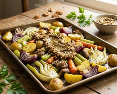 Roasted Vegetables with Walnut Pesto