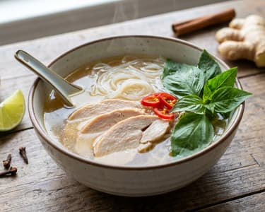 Pho cu curcan și ierburi aromatice