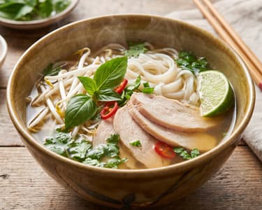 Pho cu curcan și ierburi aromatice