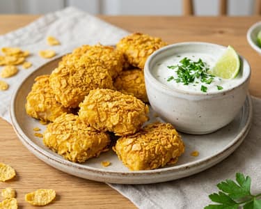 Nuggets de pui crocante la cuptor cu sos de iaurt