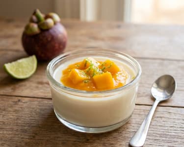 Panna cotta cu mangostan și mango