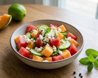 Watermelon salad with feta cheese and mint