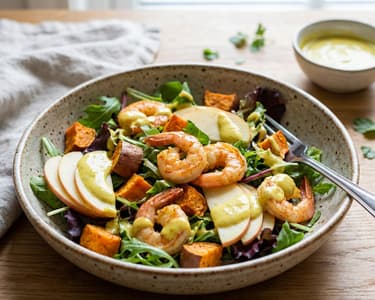 Salată cu creveți și dressing de curry