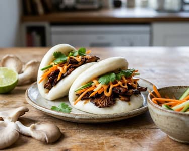 Bao Buns cu ciuperci pleurotus crocante