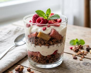 Homemade Granola with Baked Rhubarb