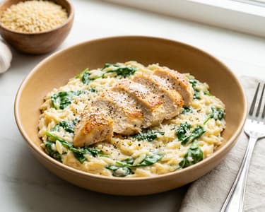 Orzo cremos cu ricotta și pui