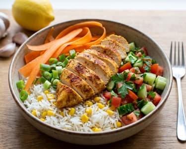 Healthy chicken and basmati rice bowl