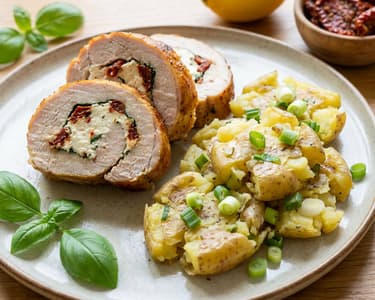 Ruladă de curcan cu ricotta și cartofi zdrobiți