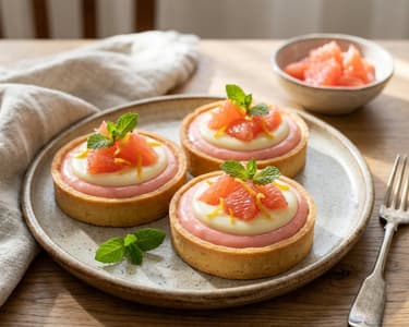 Tartelete cu cremă de grepfrut și ganache de ciocolată albă cu gin