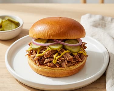 Porc sfâșiat (Pulled Pork) în chiflă de burger