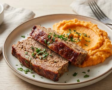 Pârjoală suculentă la friteuza cu aer cald cu piure de cartofi dulci
