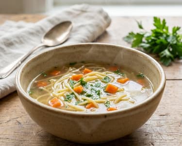 Rooster Soup with Homemade Noodles and Vegetables
